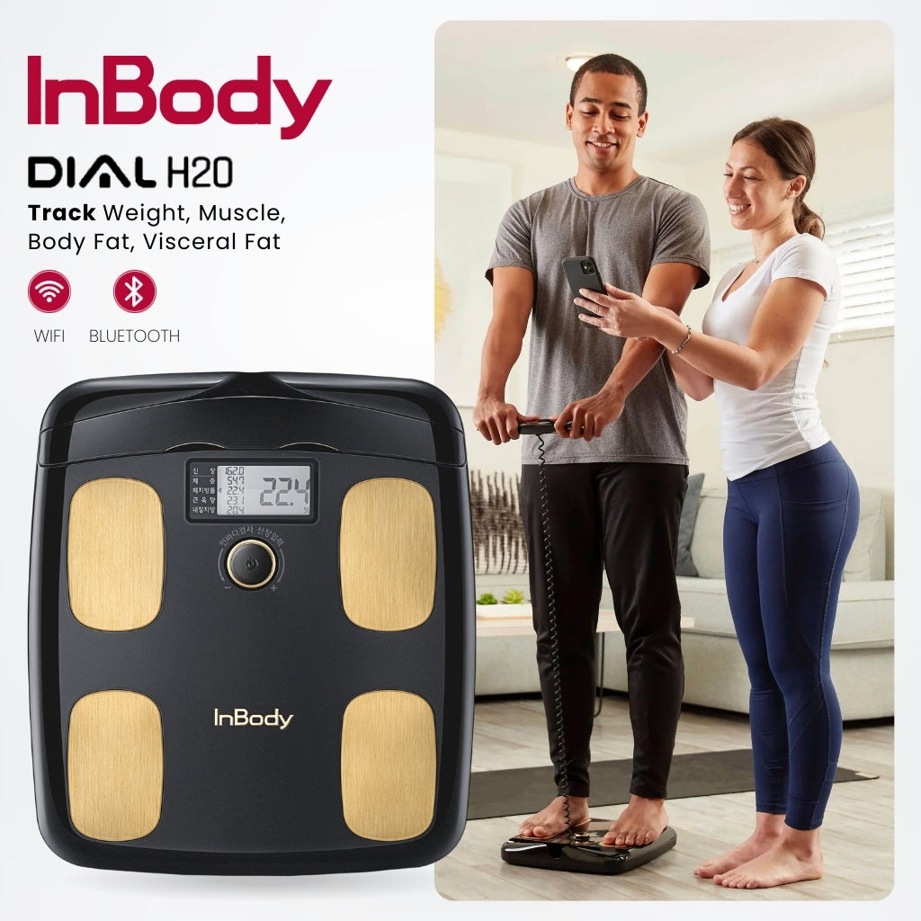 InBody Dial H20 body composition analyzer with a couple using it in a living room.